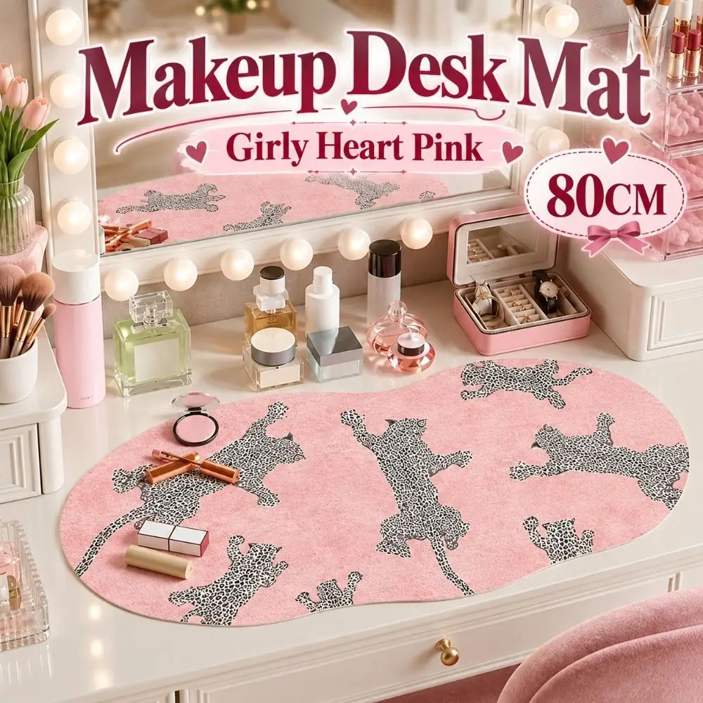 Girly Heart Makeup Desk Mat Pink 80CM Stain-resistant Office Desk Mat Quick Dry Non Slip Desktop Decor Pad Vanity or Workspace