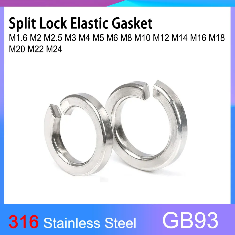 

GB93 A4 316 Stainless Steel Spring Washer M1.6 M2 M2.5 M3 M4 M5 M6 M8 M10 M12 M14 M16 M18 M20 M22 M24 Split Lock Elastic Gasket