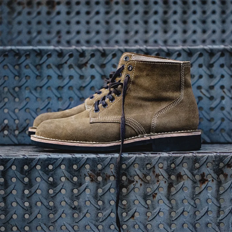 Maden Men's Vintage M43 Split Suede Combat Boots High-Top Desert Boots Round Toe Work Boots for Outdoor Fall and Winter Shoes