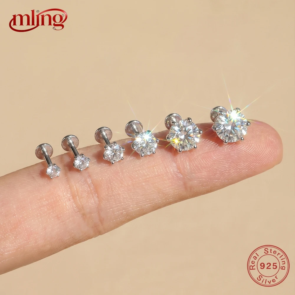 

MLING 1PC Moissanite Classic Six Claws Piercing Earring Women 925 Sterling Silver Sparkling 0.03-1.2 Carat D Color Earring Gift