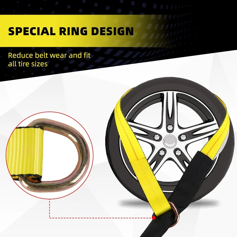 Pas mocujący do opon, 4 sztuki, wytrzymałość na rozdarcie 5000 kg, mocny pas do transportu, pas do wiązania opon, pas lasso, pas do mocowania kół, lina do holowania