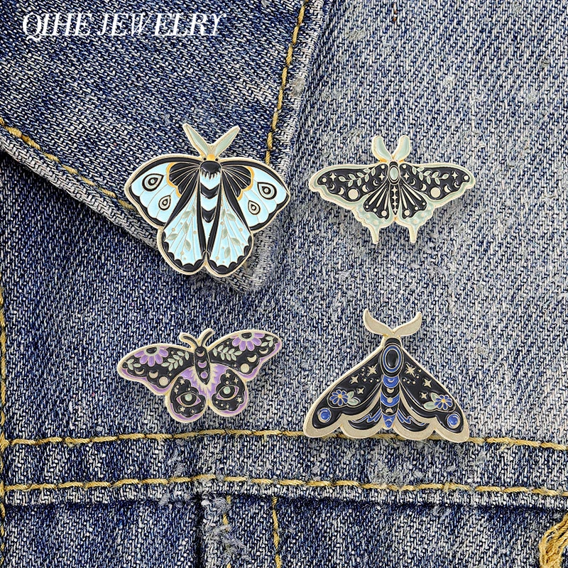 Mystical Moth Butterfly Enamel Pin Punk Gothic Moon Phase Flowers Evil Eyes Star Butterfly Wings Brooch Bag Lapel Badges Jewelry