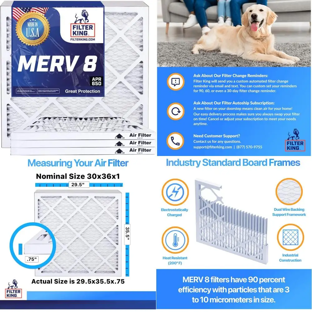 

Комплект из 3 плиссированных воздушных фильтров MERV 8 для систем HVAC — 30x36x1 дюймов, сделано в США, фактические 29,5x35,5x0,75 дюйма, фильтр кондиционера печи