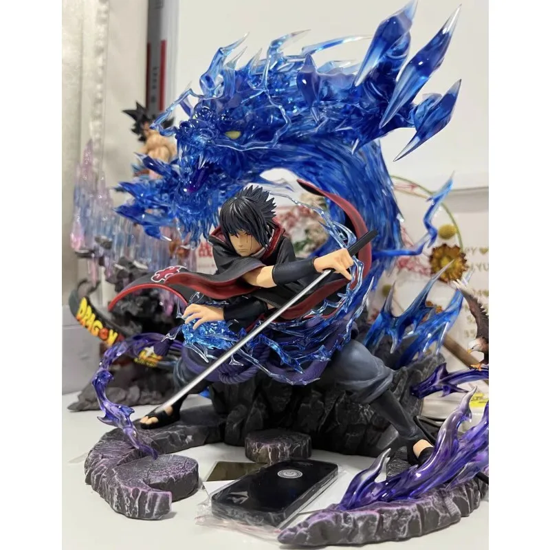 36cm Animation Figure Uchiha Sasuke Can Glow High-end Anime Collection Model Resin Desktop Ornament Decorations Children Toys