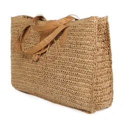 Capacity women seaside vacation straw Woven Shoulder Bag Simple Stylish Beach Tote Capacity Zipper Hobo Shopper Handbag