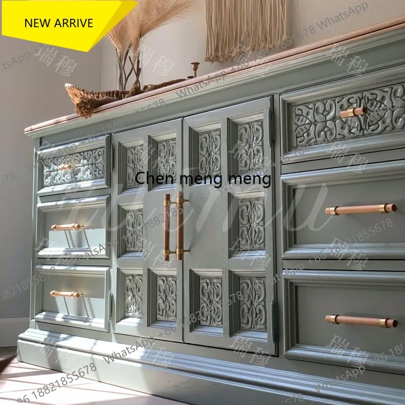 

G153 French retro carved TV cabinet American country solid wood storage cabinet living room storage audio-visual floor cabinet