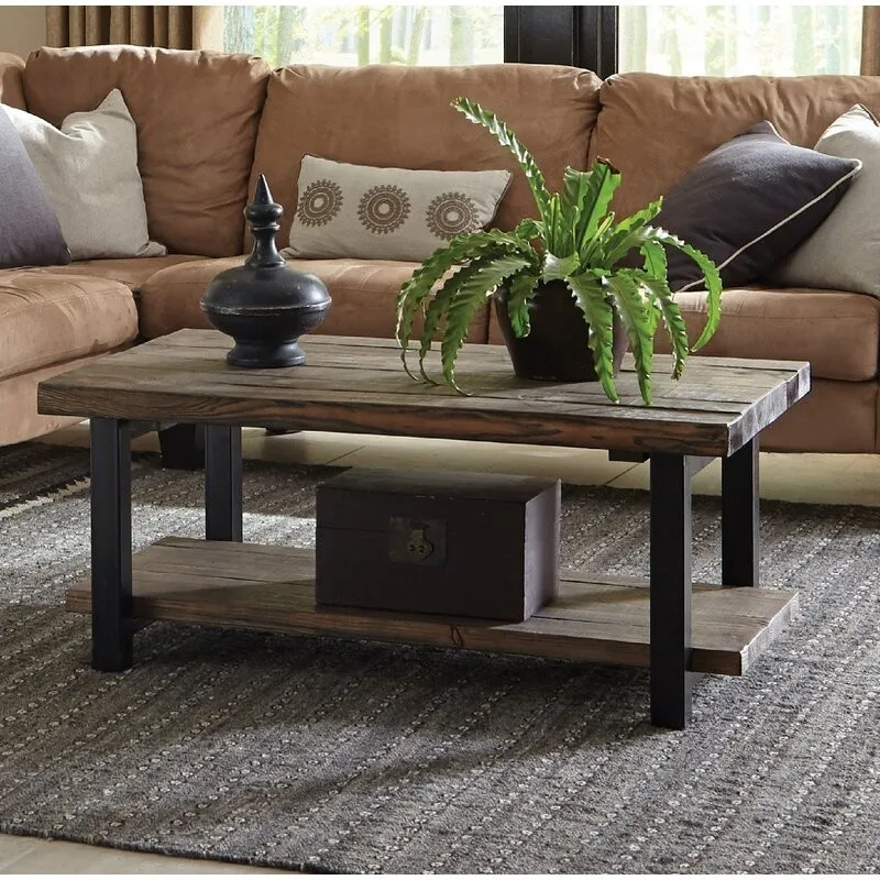 American retro coffee table wrought iron solid wood tea table