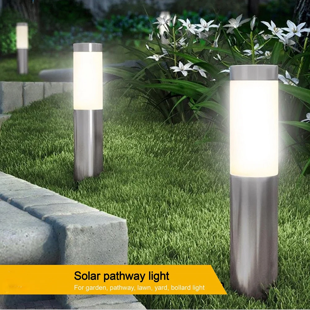 

1pcs Silver Stainless Steel LED Solar Power Light Outdoor Waterproof Landscape Light Garden Lawn Lamp For Pathway Patio Lighting