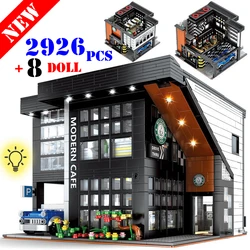 Modern Coffee Shop Model City Architecture Street View Building Blocks Cafe Construction Set Moc Bricks DIY Assembled Toys Gifts