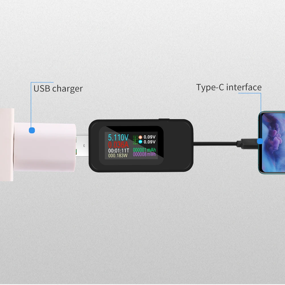 KWS-MX18L 10 in 1 USB Tester DC Digital Voltmeter Voltage Detector  Current Meter LCD Color Screen Ammeter Charger Indicator