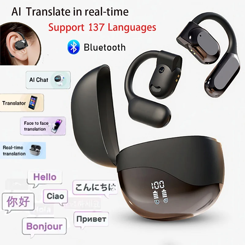

Earphones wireless bluetooth AI real time translation earbuds Support 137 languages touch call Meeting Translation headphones