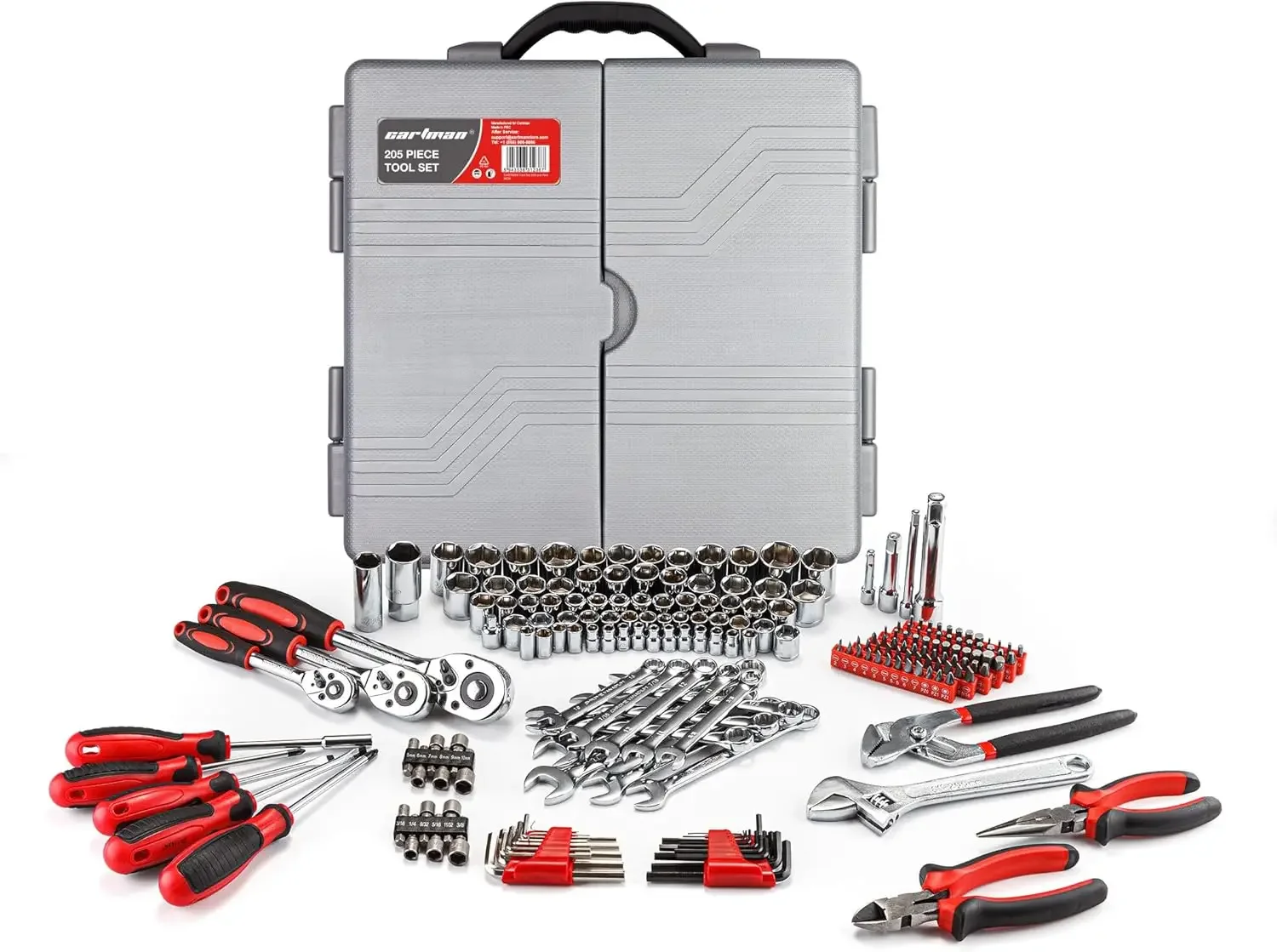 

XMSJ.205 Piece Ratchet Wrench Tool Set 1/4" & 3/8" & 1/2" Drive with SAE/Metric Sockets Kit in Plastic Toolbox