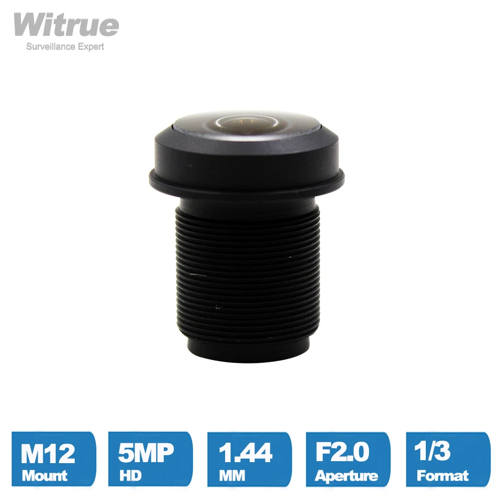 Obiektyw Witrue 1,44 mm 5,0 megapiksela Szerokokątny 180 stopni MTV M12 X 0,5 Mocowanie noktowizora na podczerwień Obiektywy typu rybie oko do kamery CCTV