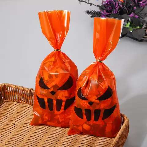 100pcsPumpkin Halloween Candy Bag Happy Halloween Party Decorations Kid Favors Gift Trick or Treat Candy Cookie Spider Ghost Bag