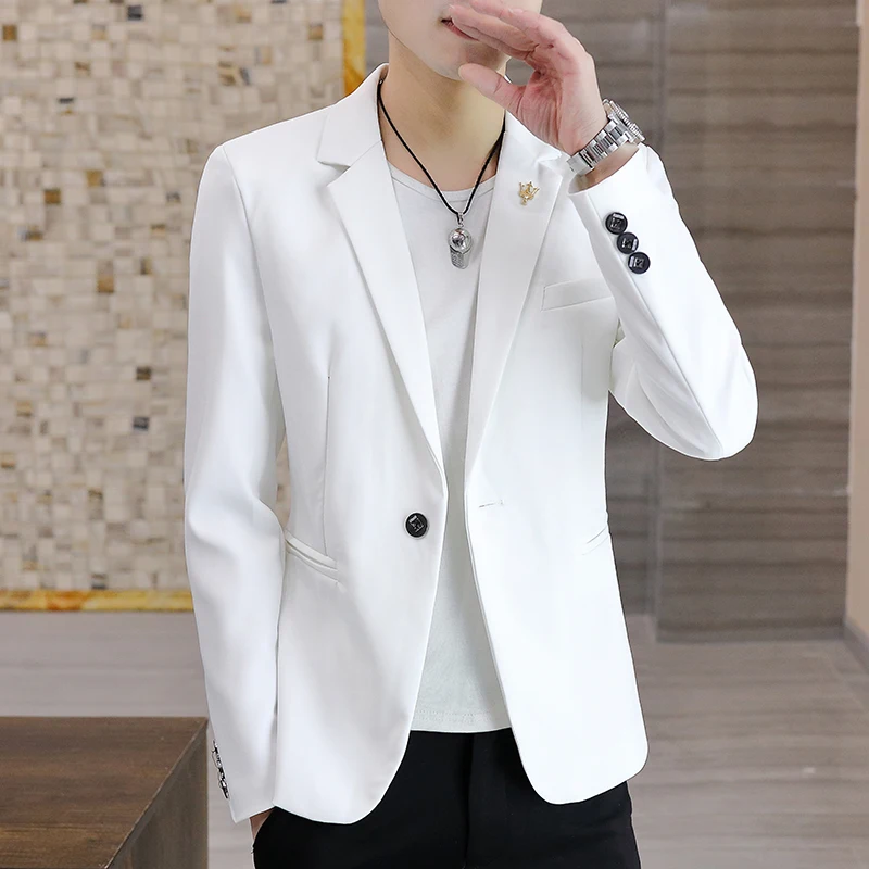 

2023 New Leisure Blazer for Men Youth Solid Color Wear Slim Fit Suit Handsome Thin Autumn Spring Blazers Male Jacket L53