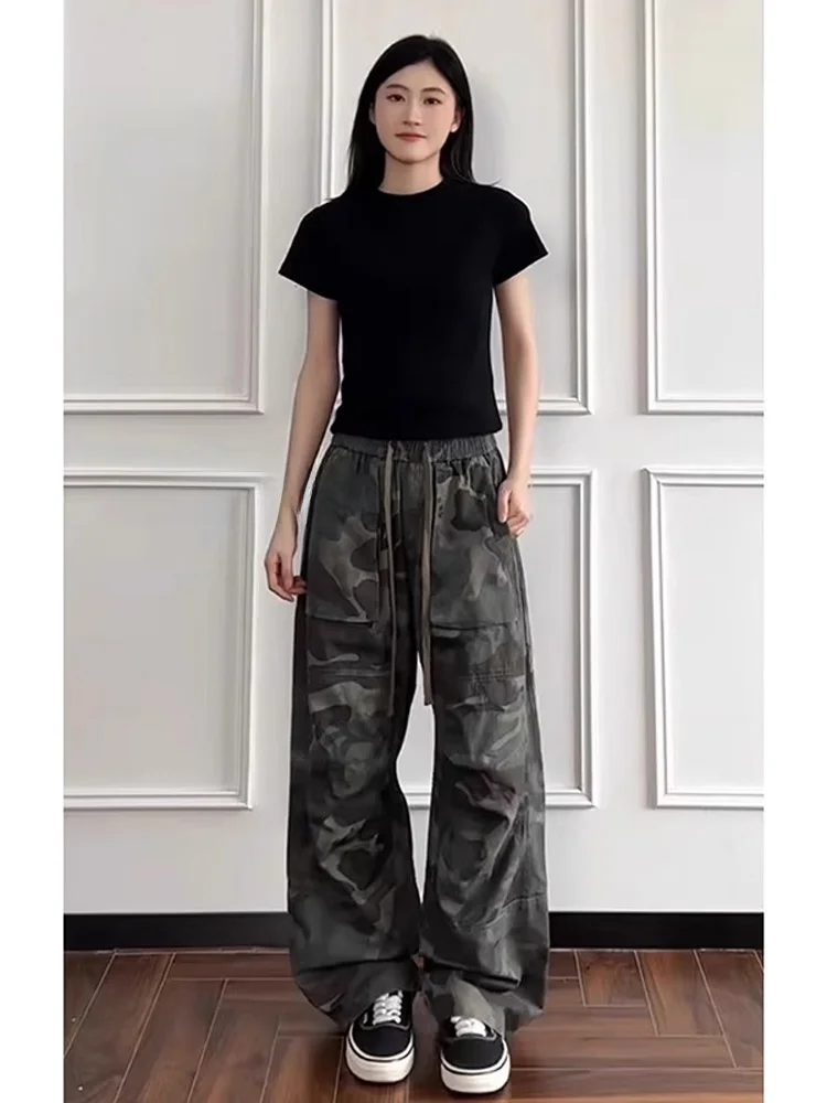 아메리칸 레트로 카모플라주 워크 트라우저 남녀 여름 퀵 드라이 나이프 엣지 팬츠 플리츠 클린핏 스트레이트 레그 솔져 팬츠