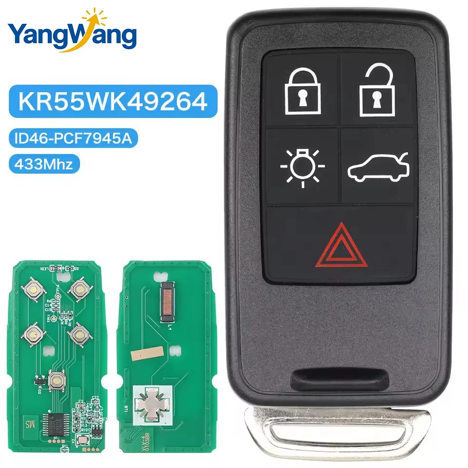 Смарт-ключ-пульт YangWang Replacement для автомобиля, 434 МГц, чип ID46, для Volvo XC60 S60 S60L V40 V60 S80 XC70, KR55WK49264, 5 кнопок