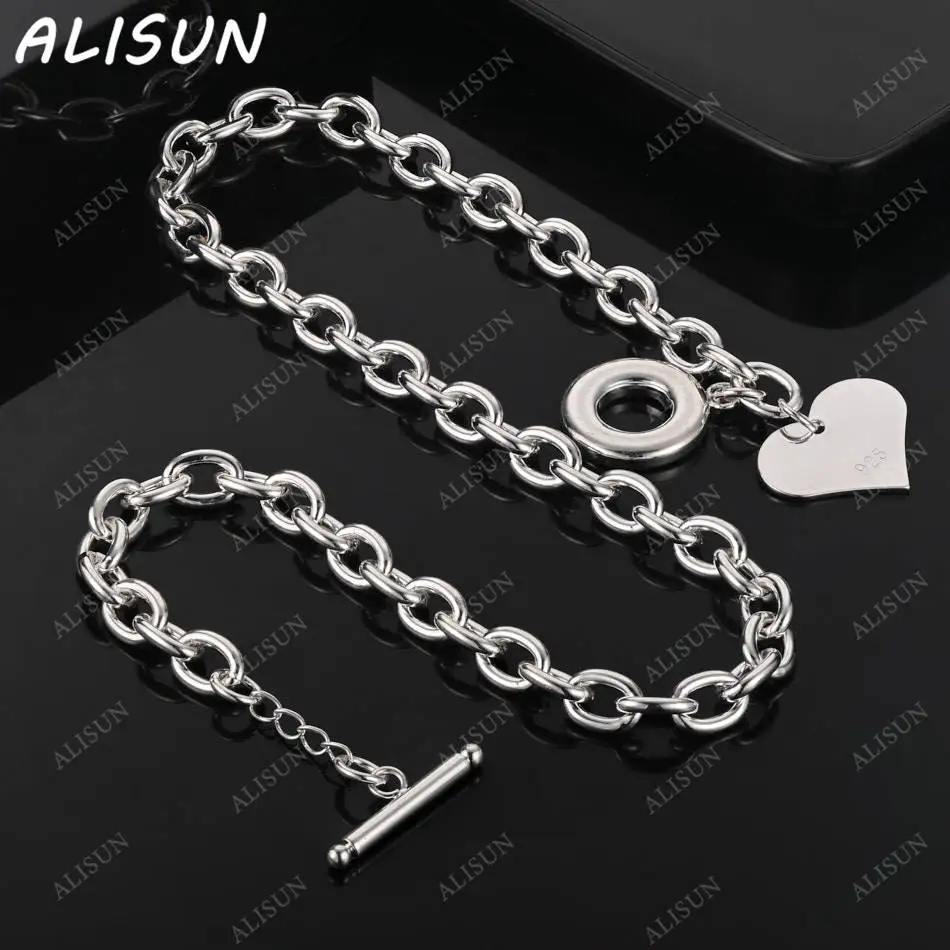 

ALISUN стерлингового серебра 925 пробы 45 см дизайн сердечки ожерелье для женщин мужчин очаровательные трендовые подарки на день рождения модные вечерние ювелирные изделия