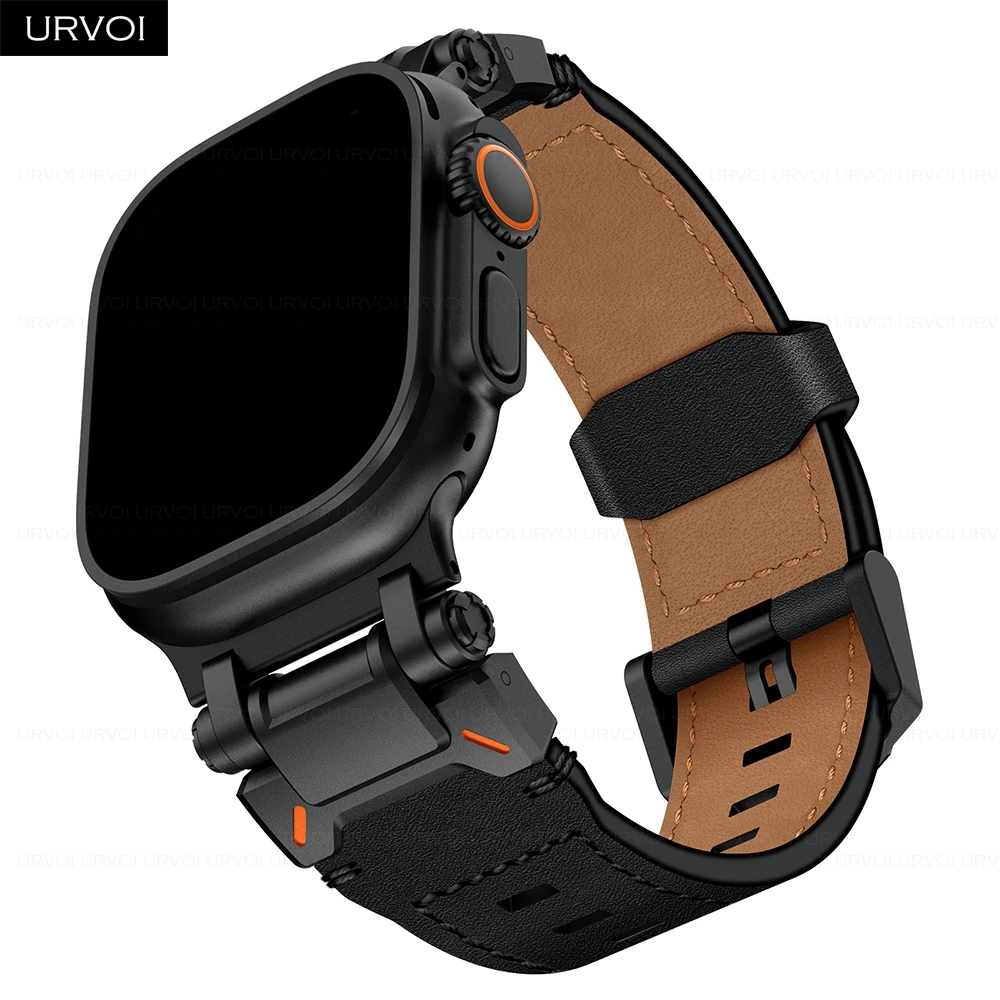 URVOI Band for Apple Watch Ultra 2 1 Series 9 876 SE 54 Explorer Leather Strap for iWatch wristband titanium Pin buckle 44 45mm