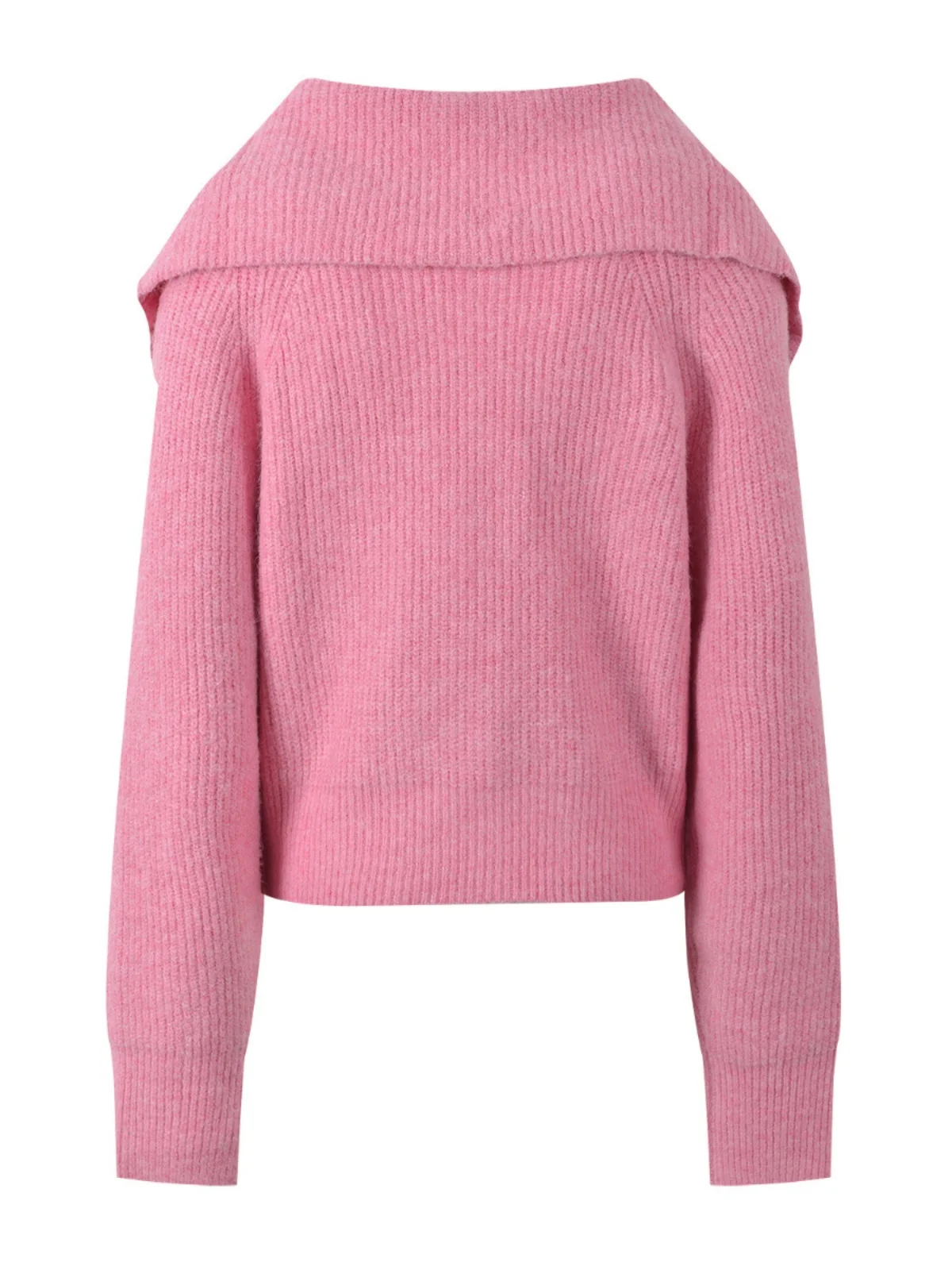 핑크 니트 지퍼 가디건 큰 칼라 패셔너블한 2024년 봄 가을 여성용 달콤한 긴 소매 스웨터