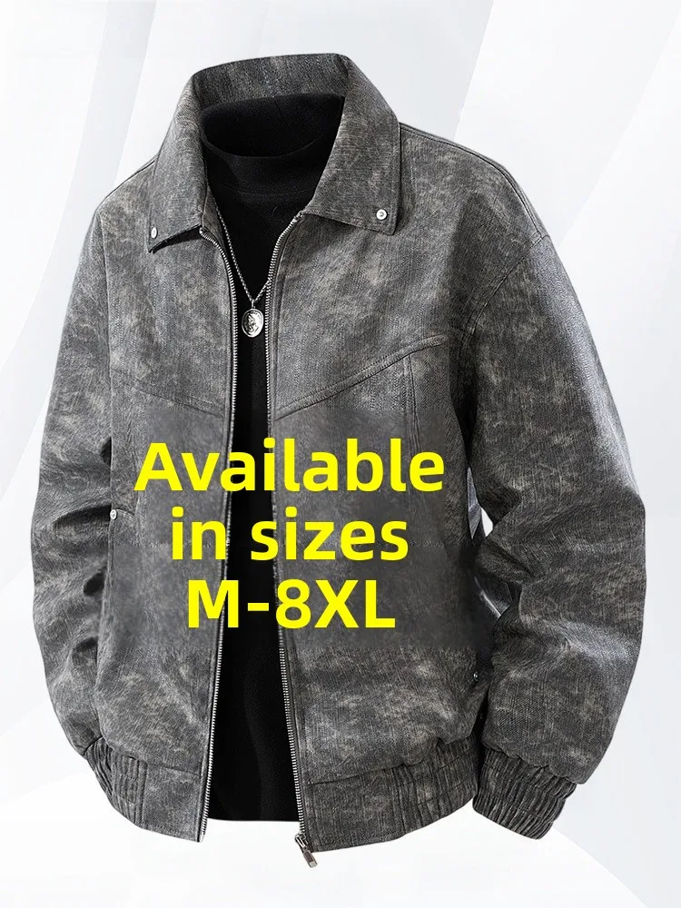 

Large Size Men's Leather Jaet Spring Autumn Trendy Loose Dyed Biker Coat Extra Fat Warmth PU Material Long Sve Zipper