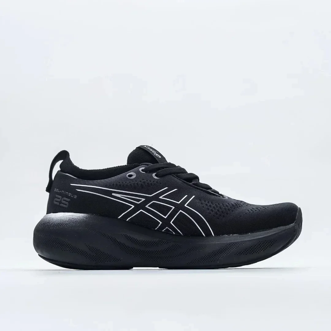 Asics Nimbus 25 sepatu lari uniseks, Sneaker ringan bersirkulasi antiselip rendah pria