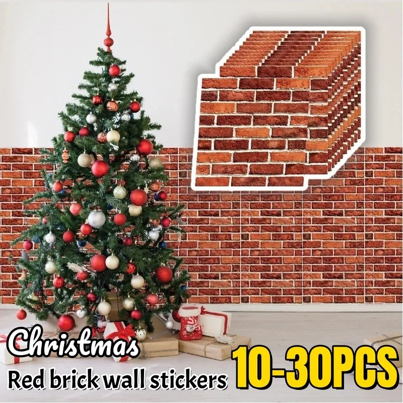 

Christmas Themed Red Brick Wall Sticker Decal Background Wall Decoration 3D Foam Self Adhesive Wallpapers Bedroom Living Room