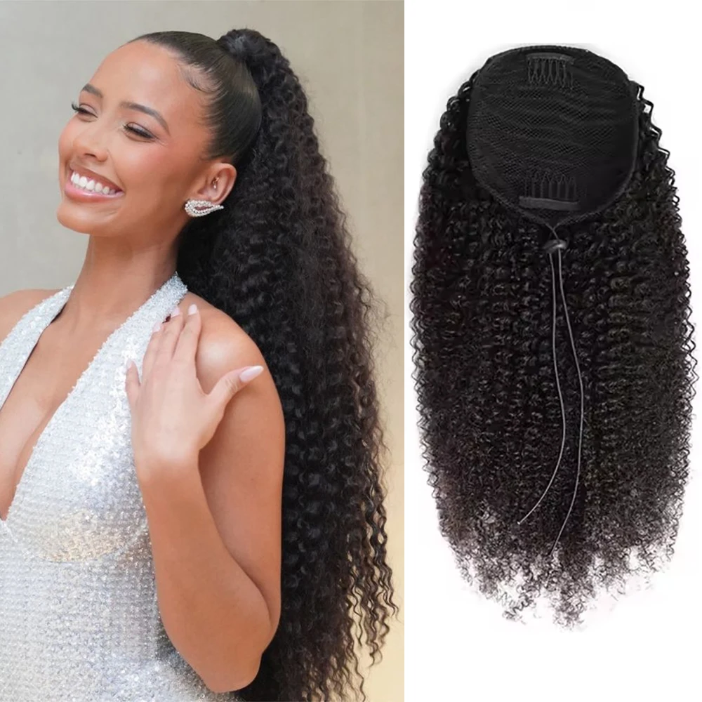8-30Inch Kinky Curly Drawstring Ponytail Human Hair Extensions 100% Brazilian Remy Human Hair Ponytail Extensions Hair For Women