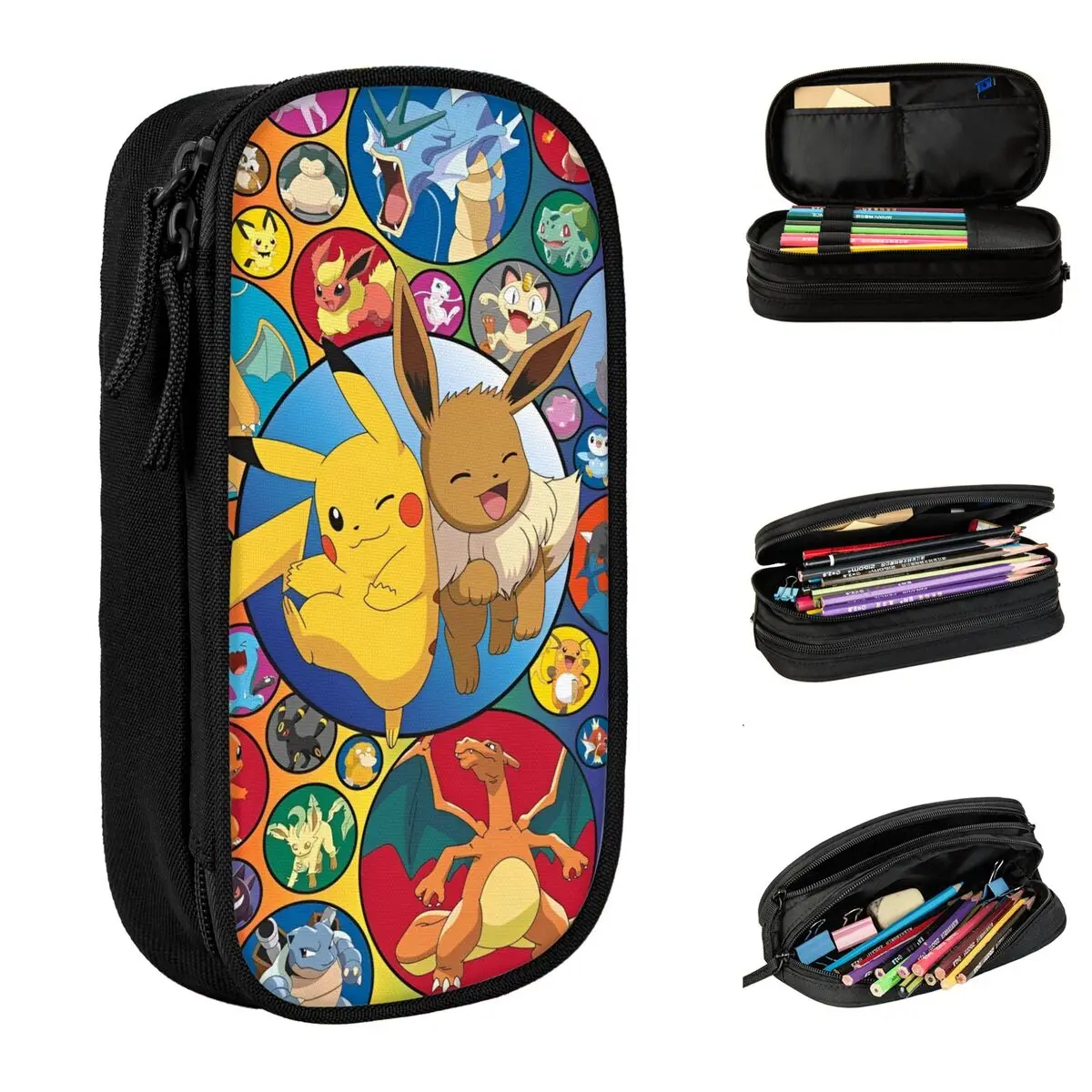 Cute Pokémon Pikachu Anime Lápis Casos, Cartoon Game Pen Box, Sacos de Lápis Estudante, Grande Capacidade, Presentes de Escritório