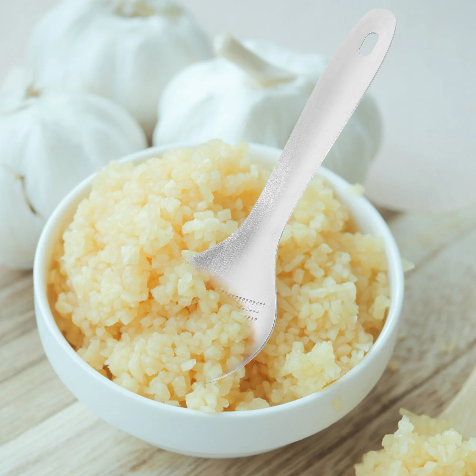 Trituradora de rallador de ajo y jengibre de acero inoxidable con forma de cuchara, herramienta de cocina para cocinar sopa, mariscos, comida para bebés, Ricer de ajo