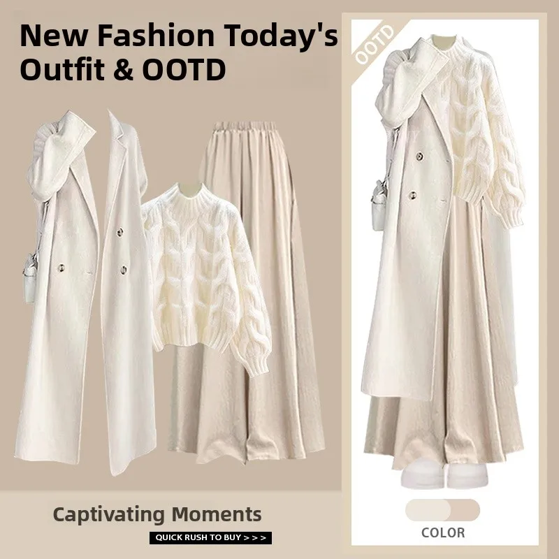 

High Waist Skirt Three Piece Set Winter Fashion Outerwear Knitwear Design Casual Style Women's Ensemble High Street Brand