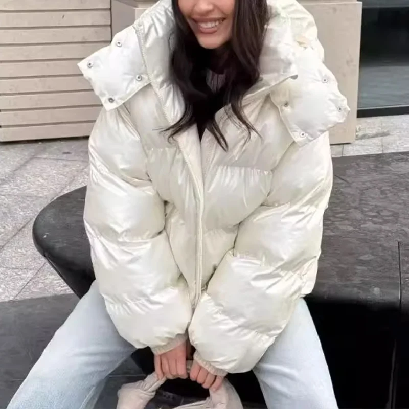 Damenkleidung, gesteppte Baumwolljacke für Damen mit abnehmbarer Kapuze und Reißverschluss, warmer, lässiger Pendlermantel für Herbst und Winter