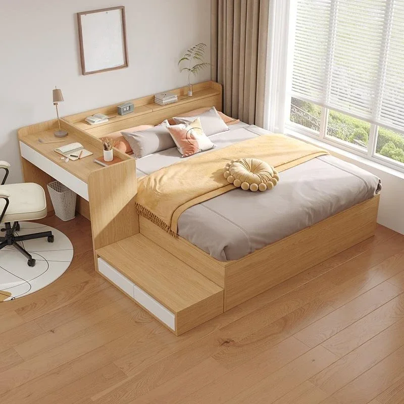Tatami bed wardrobe integrated, with desk, small apartment space-saving bed, modern simple box