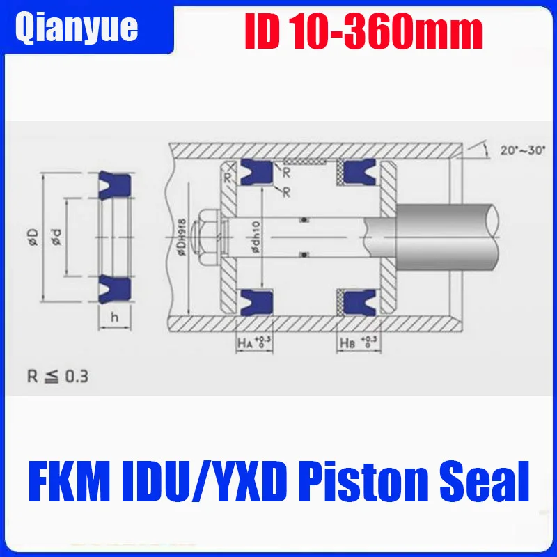 FKM IDU/YXD Kolbendichtung - Y-Typ Kolbenstangendichtung für Hydraulikzylinder, Hochtemperatur-Lippendichtung (ohne Skelett, verschleißfest) – Detail 3