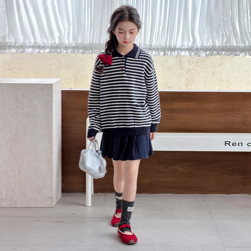 Sweater Pullover Girl Spring and Autumn Underwear New Stripe Underlay Short Style Popular Premium Sweater Korean Fashion Top