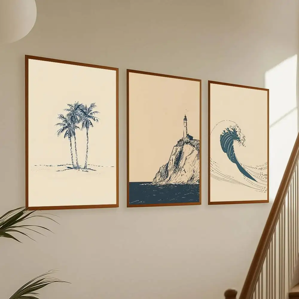 Vintage Beach Sea And Surf Poster Self-adhesive Art Room Entrance Restaurant Wall Decor Art Painting