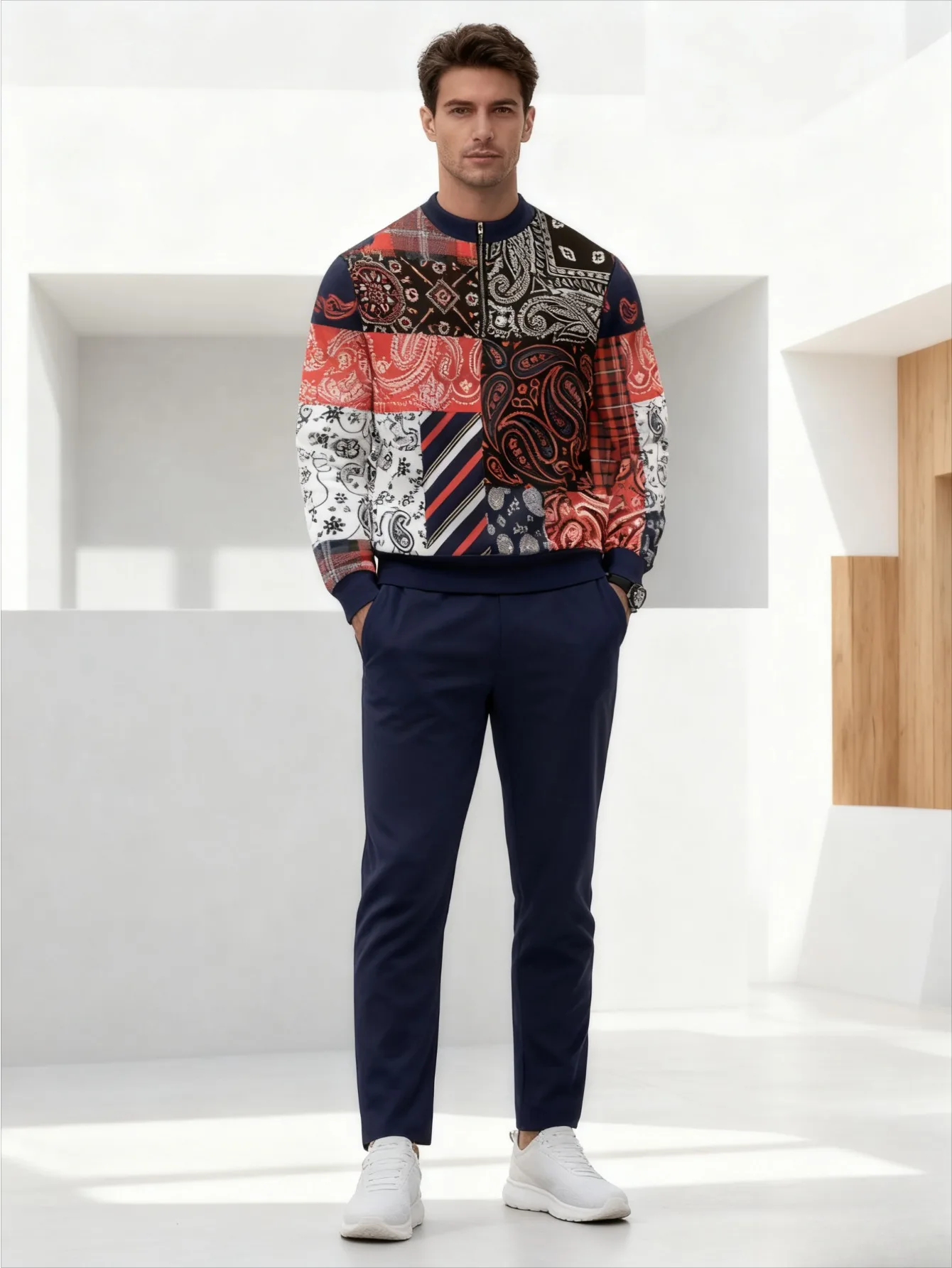 Комплект из 2 предметов, модный мужской спортивный топ с длинными рукавами и длинные брюки в европейском и американском стиле.