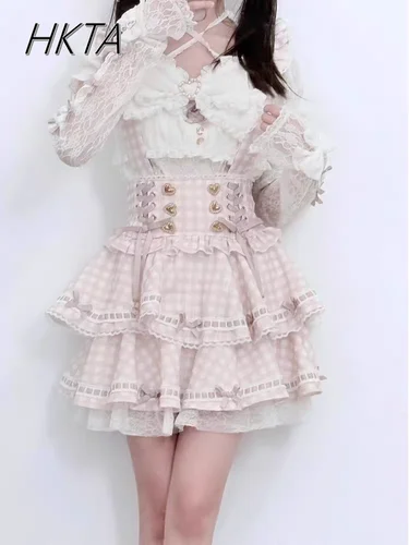 Imagen 2 del producto Camiseta japonesa dulce industria pesada con empalme de manga y lazo de encaje, camiseta de manga larga ajustada elástica para verano y otoño