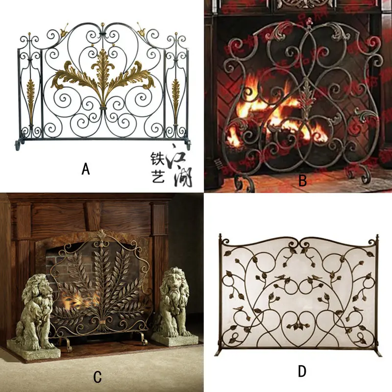 American gold wrought iron fireplace screen partition household living room floor-to-ceiling fireplace door creative