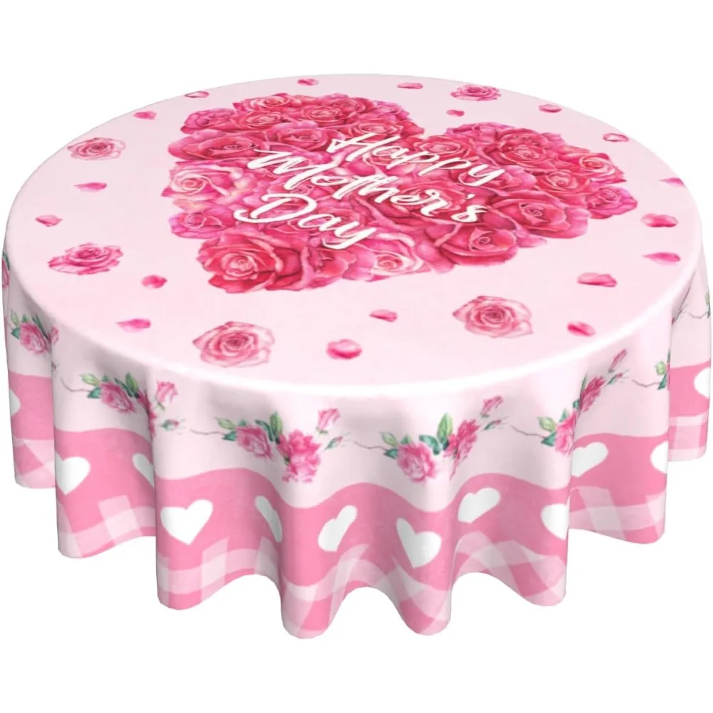 

Скатерть с Днем матери, круглая 60-дюймовая скатерть с розами, лепестками и сердечками, круглая скатерть с розовыми плетами из буйвола