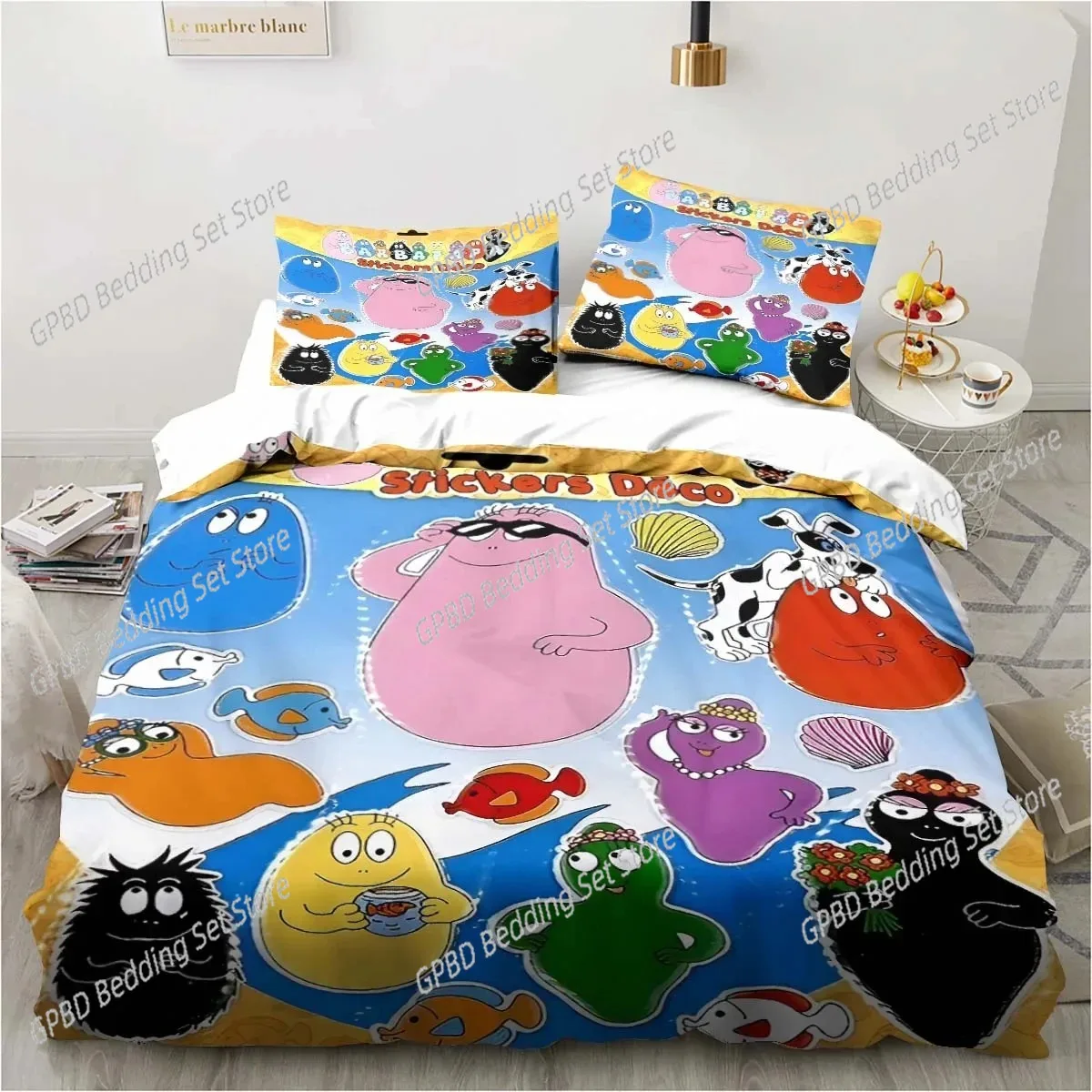 3D Print Cute Cartoon Barba-Papa Bedding Set Double Twin King Duvet Cover Comforter Pillowcase Boys Girls Adults Bedroom