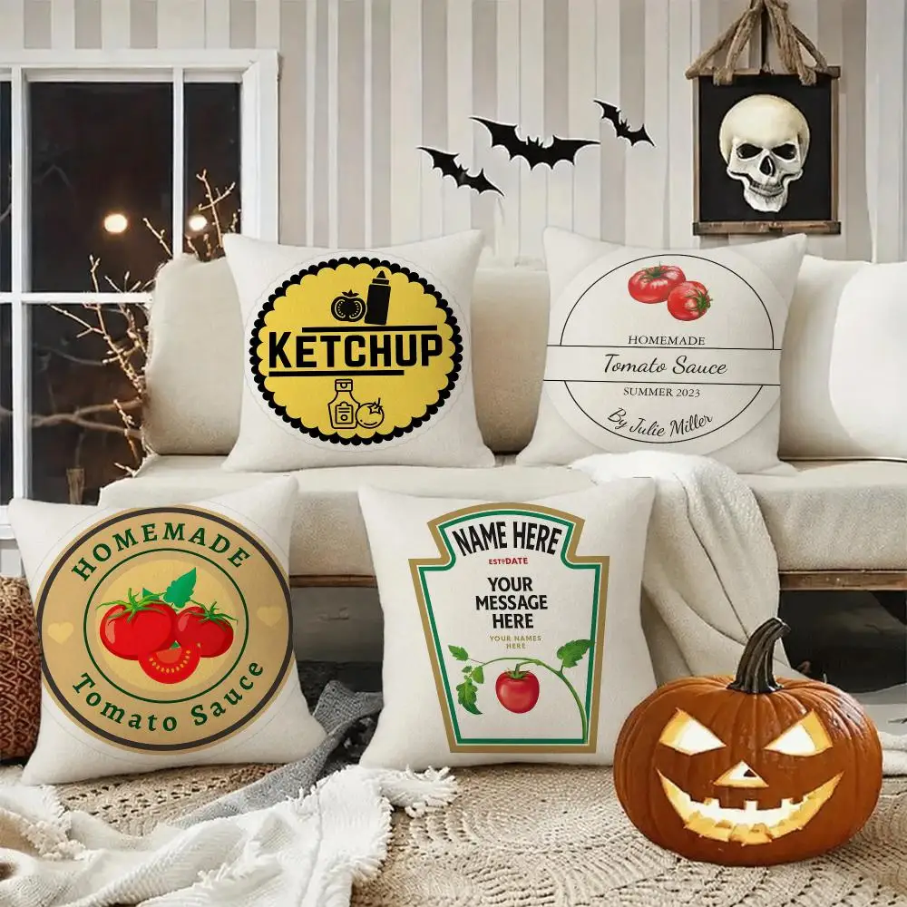 Funny Ketchup Label Cushion Cover Halloween decoration trick or treat cushion cover, ghost, pumpkin head, bat decoration