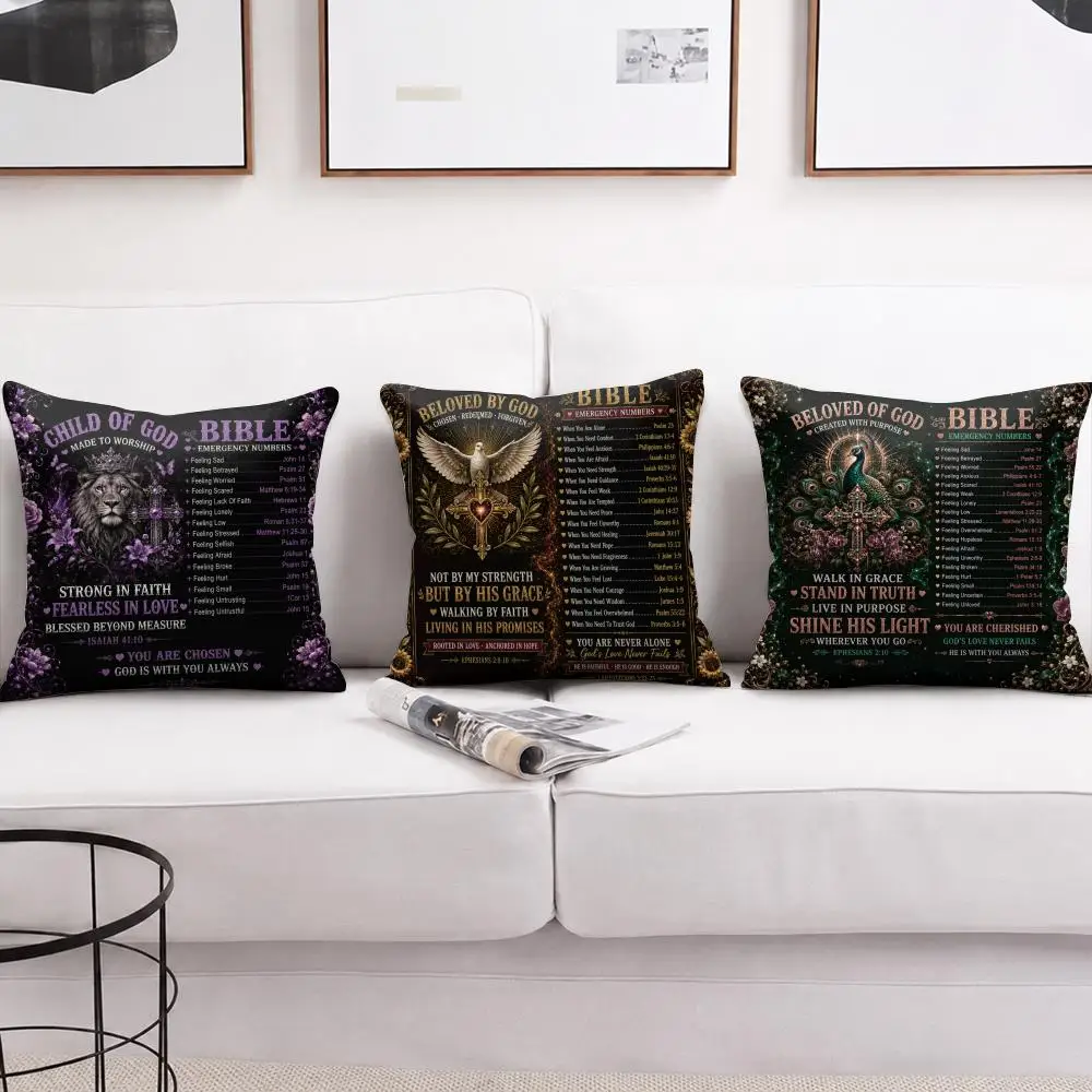 Bible Emergency Numbers Cushion Cover Short Plush Soft Double-Sided Printing Pillow Case Cozy Sofa Bedroom Home Decor Gift