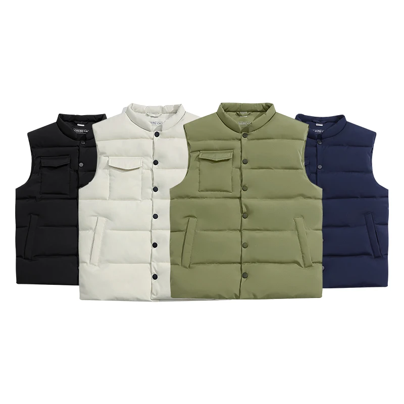 2024 Winter Men Down Vest Coat Sleeveless Warm Coats Fashion Stand Collar Windproof  Jacket Waistcoat