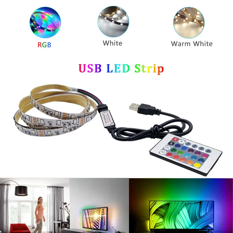 

1M~5M LED Strip Light USB Flexible Light 60LEDs/m Room Decor DC5V TV Background SMD 2835 Infrared Remote Home Bedroom Decoration