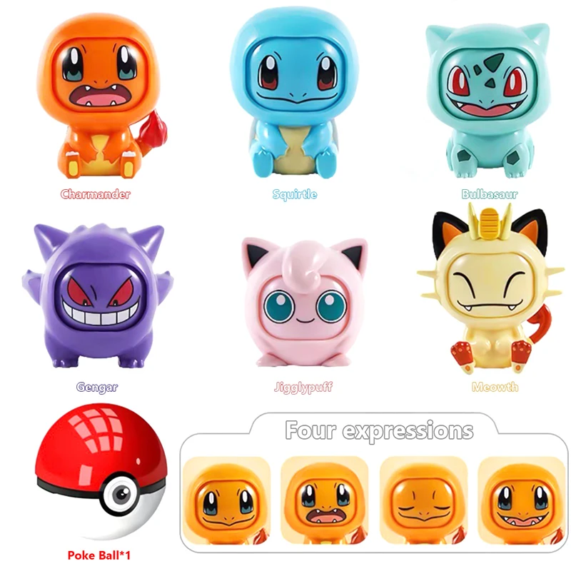 Pokemon Pokeball A Random Face-Changing Pet Action Figure Pikachu 4 Facial Expressions Kids Toy PVC Material Anime Birthday Gift