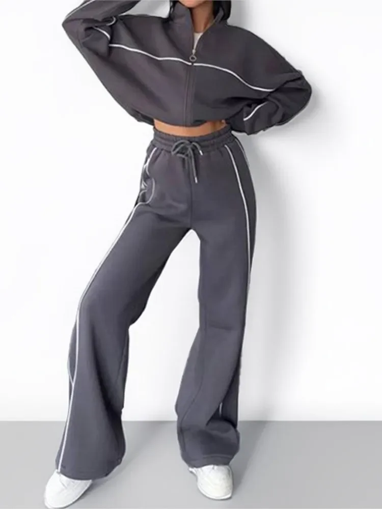 Dames casual pak mode effen kleur halfhoge kraag sweatshirt veterbroek tweedelige set dame herfst winter streetwear