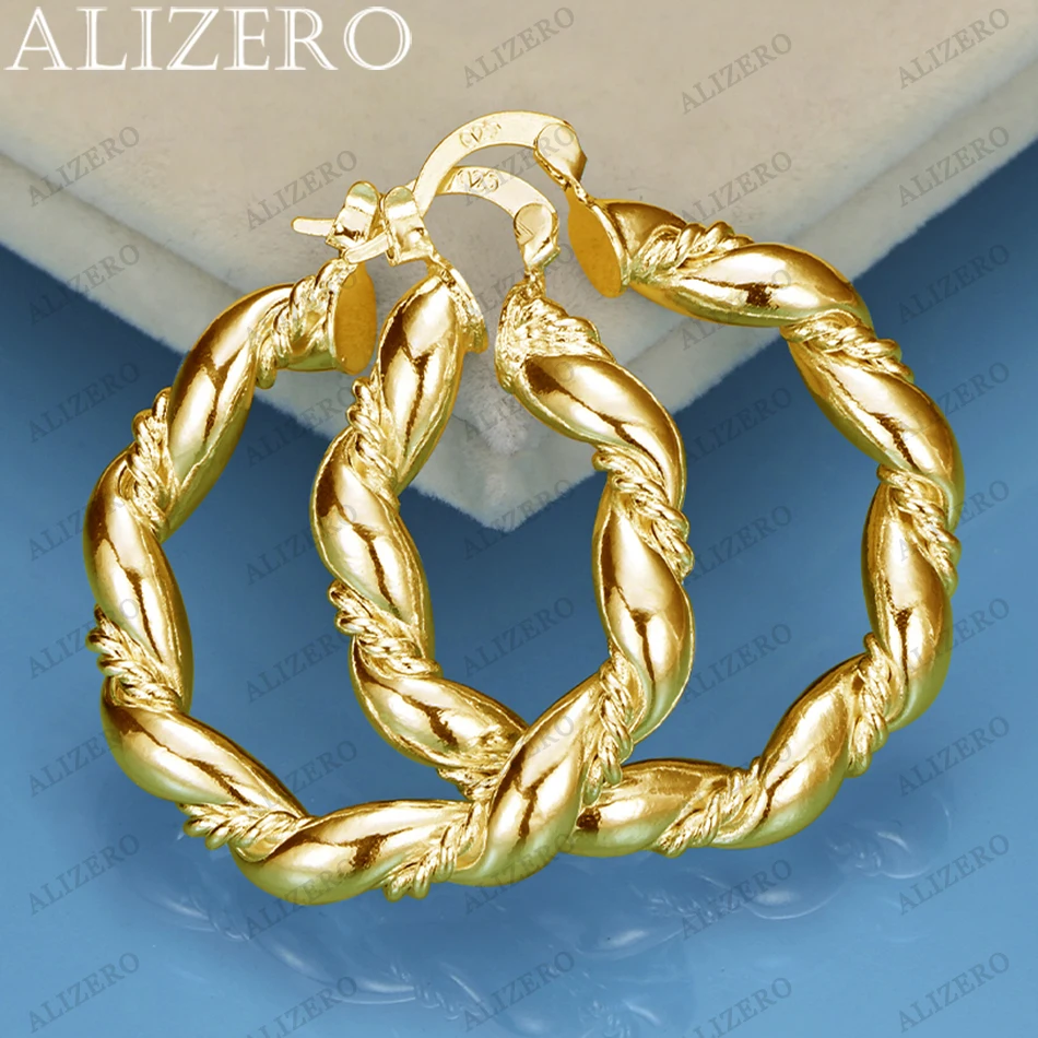 ALIZERO-pendientes de aro circulares de cuerda trenzada para mujer, oro de 18 quilates, 30mm, regalos para fiesta de boda, joyería de moda al por mayor