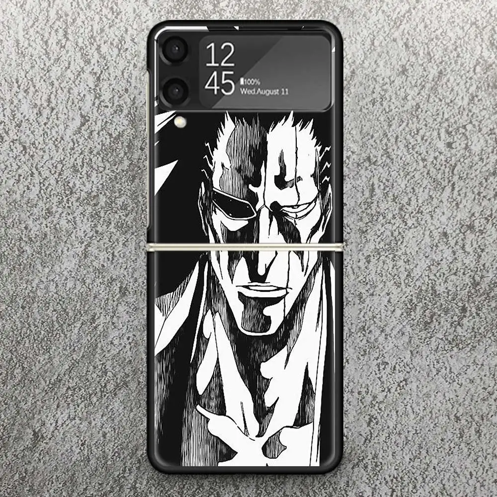 Bleach Zaraki Kenpachi Print Case For Samsung Galaxy Z Flip 3 4 5 5G Black Hard Cell Phone Shell ZFlip3 Flip4 Flip5 Pattern Cove