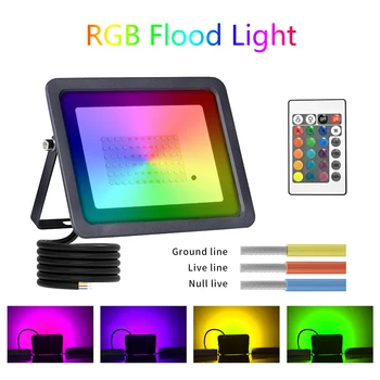 Led RGB Flood Light 20W 30W 50W 100W IP68 Outdoor Spotlight AC 220V/110V Reflector Projector Lamp With Color Remote Controller